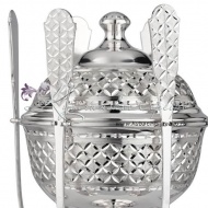 Икорница серебряная с ложками, с алмазной огранкой!, арт №2976/1